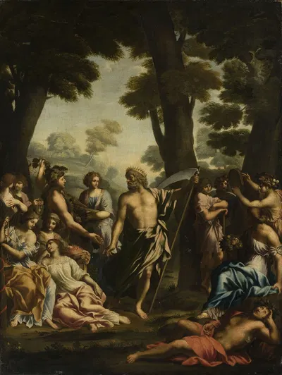 Saturn and muses by Джованни Франческо Романелли — digital art print download