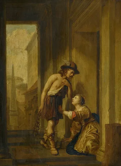 Mercury And Aglauros At The Door Of Herse's Chamber by Jan de Bray, 1658 — digital art print download