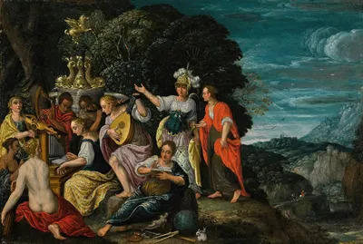 Minerva Visiting The Muses On Mount Helicon by Иоганн Кёниг, 1620 — digital art print download