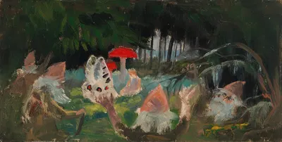 The Princess and a Butterfly Underneath a Fly Agaric, sketch for the painitng Farity Tale Princess by Torsten Wasastjerna,…