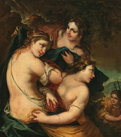 Diana and her nymphs surprised by Actaeon by Венецианская школа — digital art print download