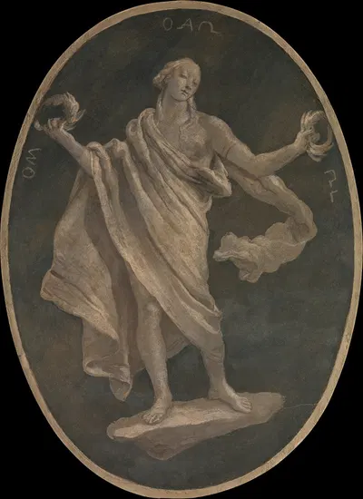 Allegorical Figure Representing a Virtue, Possibly Patriotism by workshop of Giovanni Battista Tiepolo, 1760 — digital art…