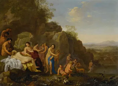 Diana and her attendants in a landscape with the spoils of the hunt by Корнелис Ван Поеленбурх — digital art print download