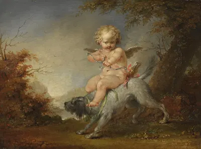 Cupid riding a dog by Januarius Zick — digital art print download