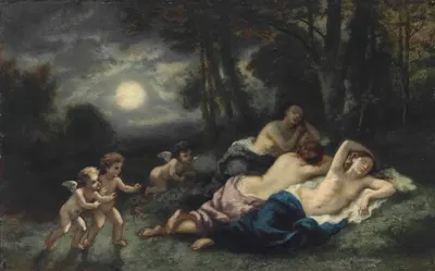 Le sommeil des nymphes, la nuit by Нарцисс-Виржиль Диаз де Ла Пенья — digital art print download