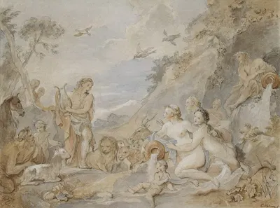 Orpheus Charming the Nymphs, Dryads, and Animals by Шарль-Жозеф Натоир, 1757 — digital art print download