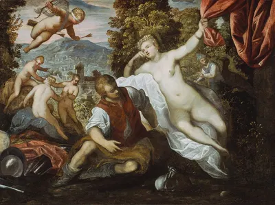 Venus and Mars with Cupid and the Three Graces in a Landscape by Доменико Тинторетто — digital art print download