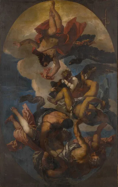Jupiter throwing thunderbolts at the vices by Последователь Паоло Веронезе — digital art print download