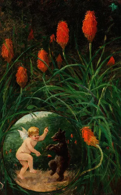 Fairy and Bear in Garden by Фредерик Стюарт Чёрч, 1911 — digital art print download