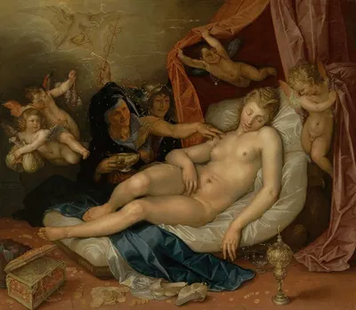 The Sleeping Danaë Being Prepared to Receive Jupiter by Hendrick Goltzius, 1603 — digital art print download