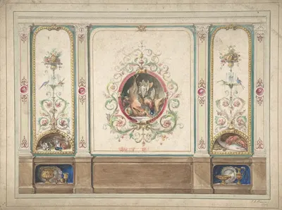 Design for Decorative Panels with Hunting Scenes Inset by J. S. Pearse, 1854 — digital art print download