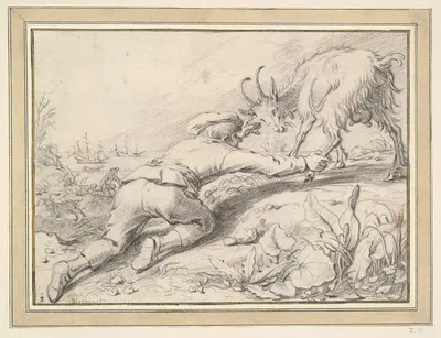 Boy catching a goat by Якоб Герритсз Кюйп — digital art print download