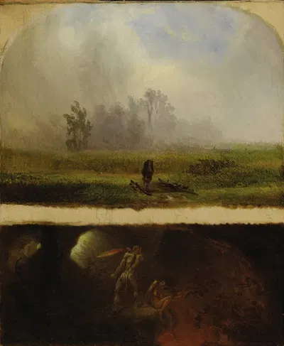 It Rains It Shines, The Devil Whipping His Wife by William Holbrook Beard — digital art print download