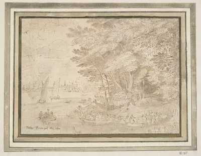 Wooded Shore with People Embarking in Boats by Ян Брейгель Старший — digital art print download