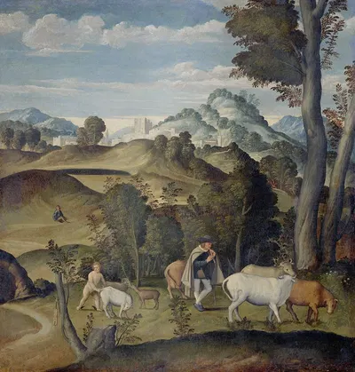 The Young Mercury Stealing Cattle from the Herd of Apollo by Джироламо да Сантакроче, 1530 - 1550 — digital art print…