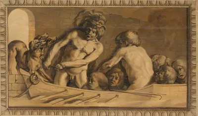 Hercules Gets Cerberus from the Underworld (Charon, the Ferryman of the Styx) by Якоб ван Кампен, 1645 - 1650 — digital art…