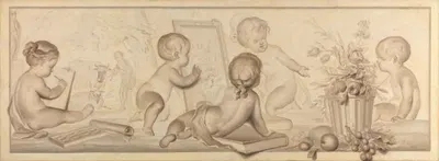Six Putti with Flowers and Fruit and Attributes of the Art of Drawing by Jurriaan Andriessen, 1782 — digital art print…