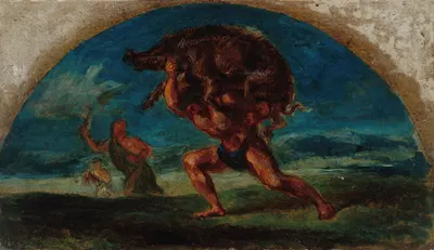 Hercule et le Sanglier d'Erymanthe, d'après Delacroix by Pierre Andrieu, 1852-1854 — digital art print download
