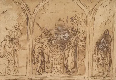 A Design for a Triptych with the Adoration of the Two Saints by Jan Simonsz. Pynas — digital art print download