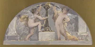 Deux Amours tenant chacun une torche près d'une torchère allumée by François Lafon, 1893 — digital art print download
