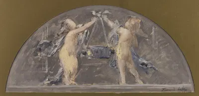 Deux enfants levant ensemble une grande boîte by Франсуа Лафон, 1893 — digital art print download