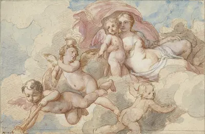 Venus met Amor en putti by Шарль-Жозеф Натоир, 1710 - 1777 — digital art print download