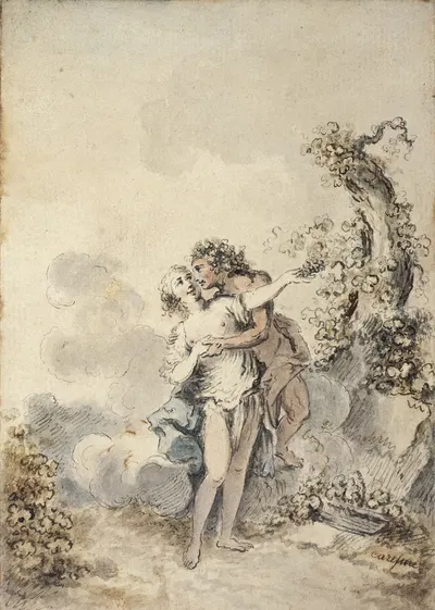 Bacchus et Erigone by Жак-Филипп Карезм — digital art print download