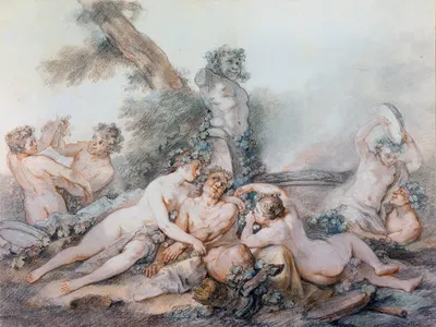 Nymphes et Satyres auprès d'un terme de Bacchus by Жак-Филипп Карезм — digital art print download