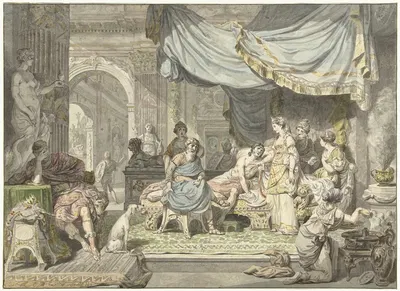 Antiochus probeert de liefde voor zijn moeder Stratonice te verbergen by Жан Гранжэн, 1775 — digital art print download