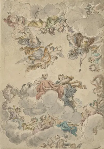 Ontwerp voor een plafond met het huwelijk van Jupiter en Juno by Петр Норбертус ван Рейссхут — digital art print download