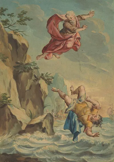 Mentor gooit Telemachus van een rots en springt hem achterna by Rienk Keyert, 1719 - 1775 — digital art print download