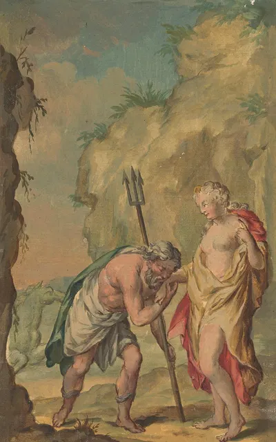 Ontwerp voor een behangschildering met Neptunus en Coronis by Rienk Keyert, 1751 — digital art print download