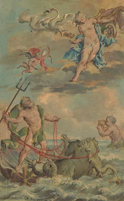 Venus verzoekt Neptunus te verhinderen dat Telemachus zal landen op Ithaca by Rienk Keyert — digital art print download