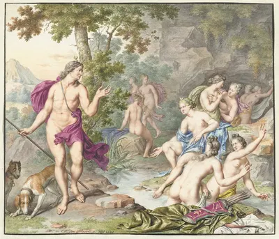 Actaeon verrast Diana en haar gezellinnen by Виллем Ван Мейрис, 1693 — digital art print download
