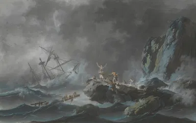 A Shipwreck in a Storm by Jean-Baptiste Pillement, 1782 — digital art print download