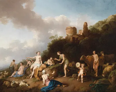 Pastorale Landschaft mit Diana und ihren Nymphen by Кристиан Вильгельм Эрнст Дитрих, 1754 — digital art print download