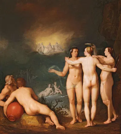 An allegorical scene featuring the Three Graces Aglaia by Корнелис Корнелисз ван Харлем — digital art print download