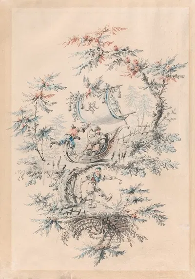 Chinoiserie Fantasy with Skaters and an Exotic Figure in an Iceboat by Jean-Baptiste Pillement, 1771 — digital art print…