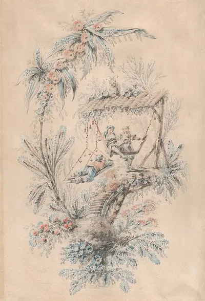 Decorative Fantasy with Exotic Figures in a Tree House by Jean-Baptiste Pillement, 1771 — digital art print download