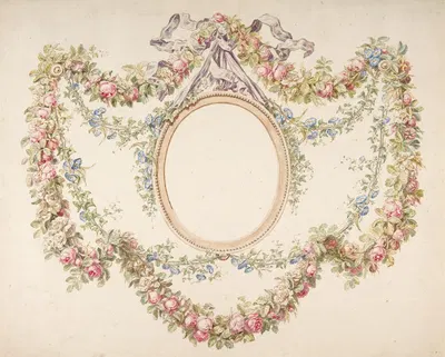 Floral Swags Framing an Empty Oval by Жан-Батист Пилеман — digital art print download