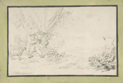 Landscape with Seated Shepherd and Dog by Jean-Baptiste Pillement — digital art print download
