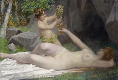 Waldnymphe und ein junger Bacchus by Виктор Шиверт — digital art print download