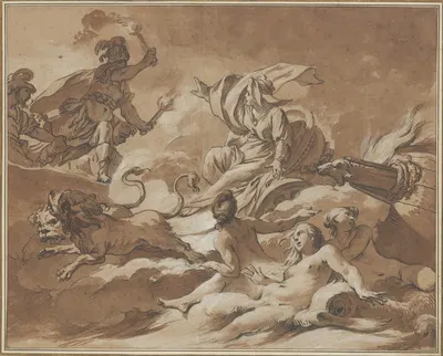 Cybele Prevents Turnus from Setting Fire to the Trojan Fleet by Transforming the Ships into Sea Goddesses by Жан Батист…