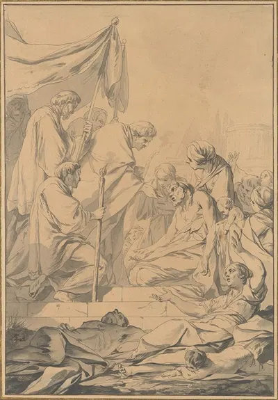 St. Charles Borromeo Distributing Communion to the Victims of the Plague in Milan by Жан Батист Мари Пьер — digital art…