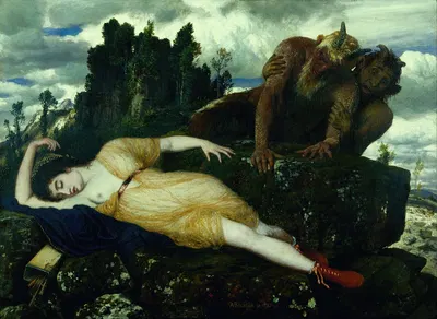 Sleeping Diana Watched by Two Fauns by Arnold Böcklin, 1877-1885 — digital art print download