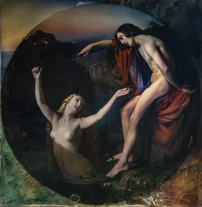 The fisherman and the nymph by Анри Леман, 1837 — digital art print download