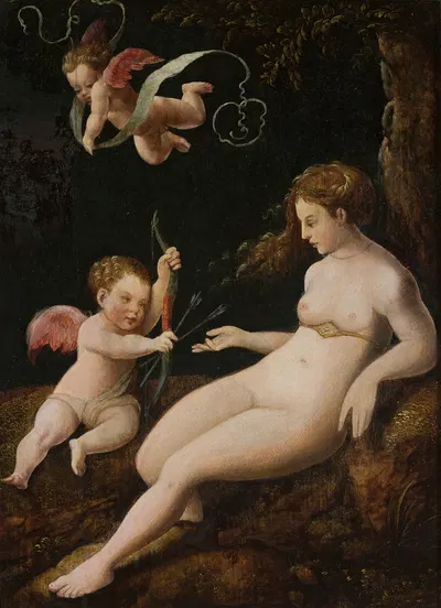 Venus with a cupid by Follower of Lucas van Leyden, 1528-1550 — digital art print download