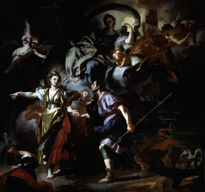 The Royal Hunt of Dido and Aeneas by Франческо Солимена — digital art print download