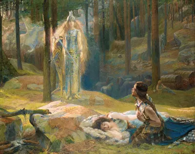 La Révélation, Brünnhilde découvrant Sieglinde et Siegmund by Gaston Bussière — digital art print download