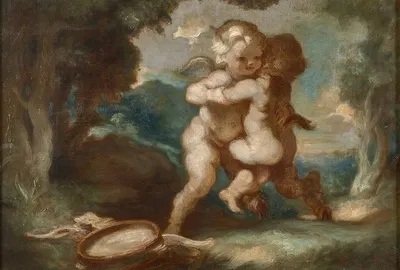 Amour ailé lutinant avec jeune faune by Луи Анкетен — digital art print download